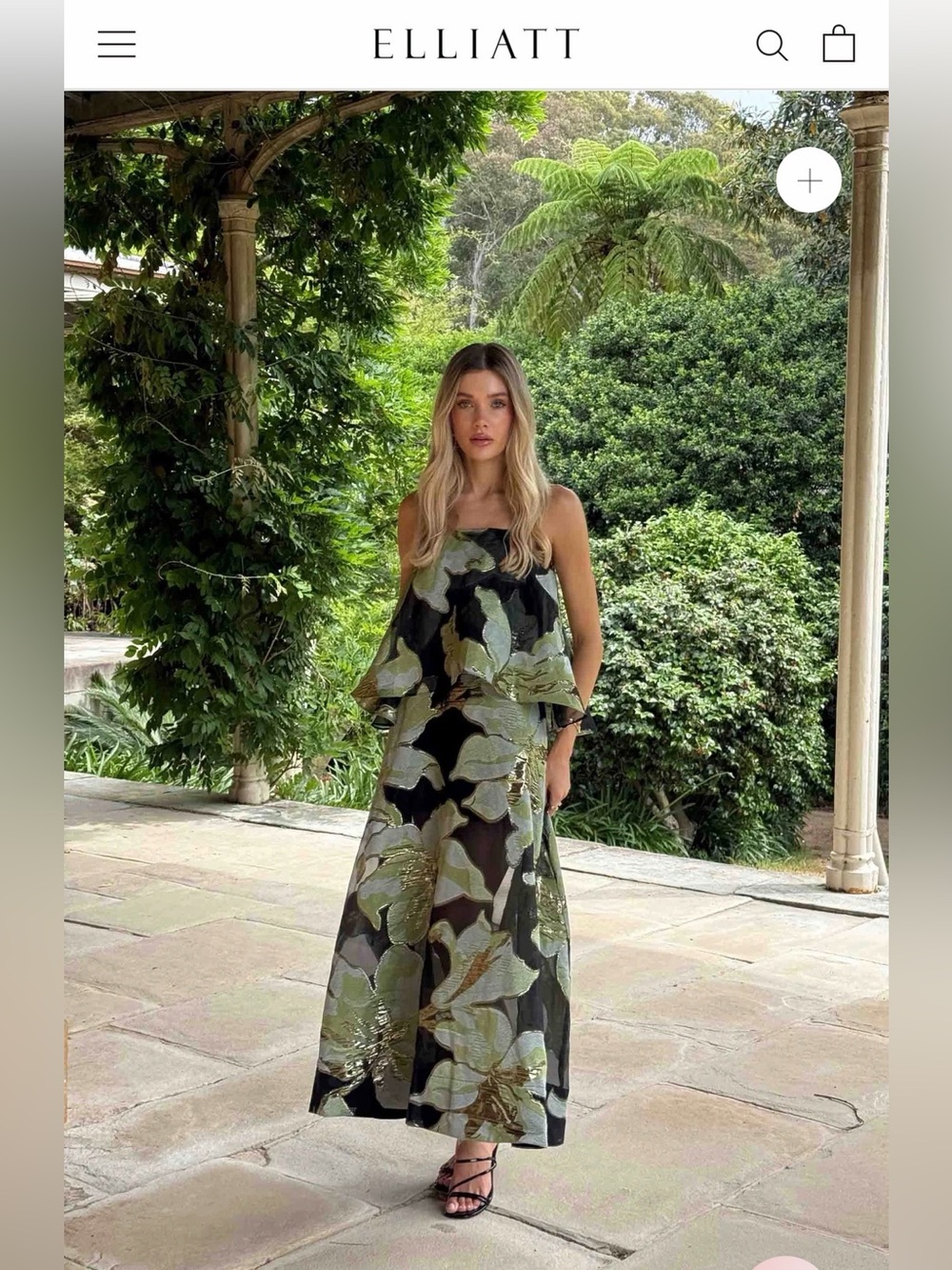 Elliatt Black Maxi Dress with Green Floral Print